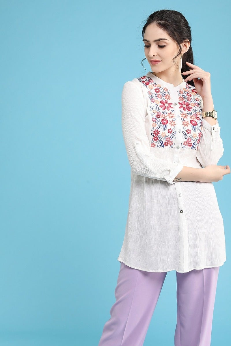 White Tunic With Floral work