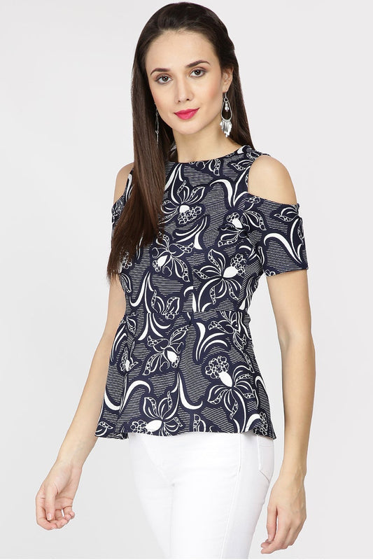 Gipsy Women Navy Round neck Half Sleeves Tops