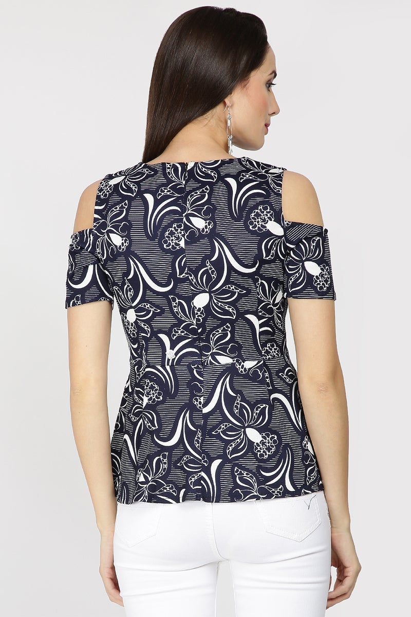Gipsy Women Navy Round neck Half Sleeves Tops