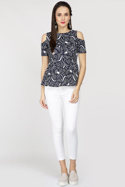 Gipsy Women Navy Round neck Half Sleeves Tops