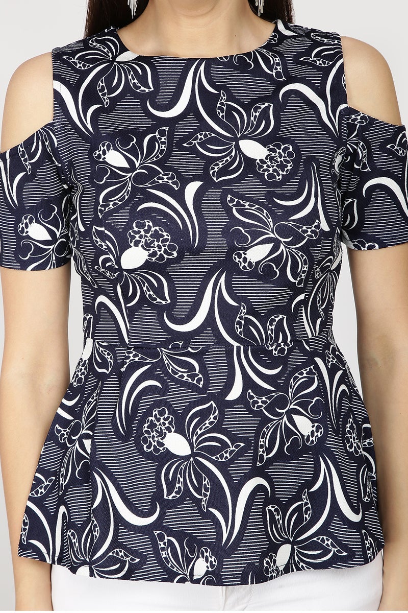 Gipsy Women Navy Round neck Half Sleeves Tops