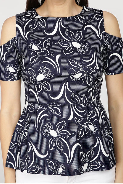 Gipsy Women Navy Round neck Half Sleeves Tops