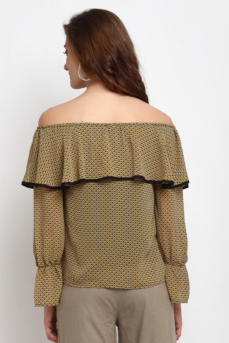 Mustard Medium Length Off Shoulder Rayon Blouse