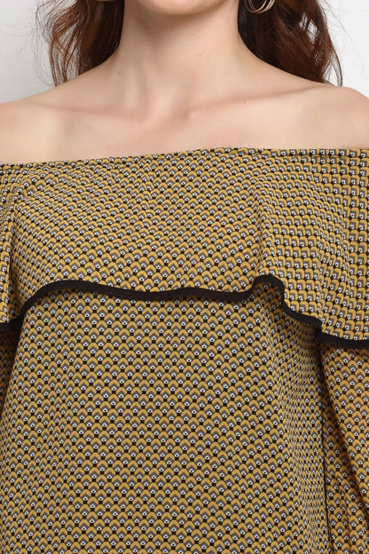 Mustard Medium Length Off Shoulder Rayon Blouse