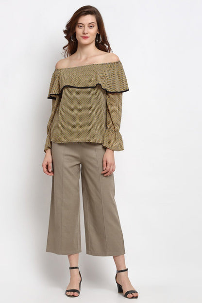 Mustard Medium Length Off Shoulder Rayon Blouse
