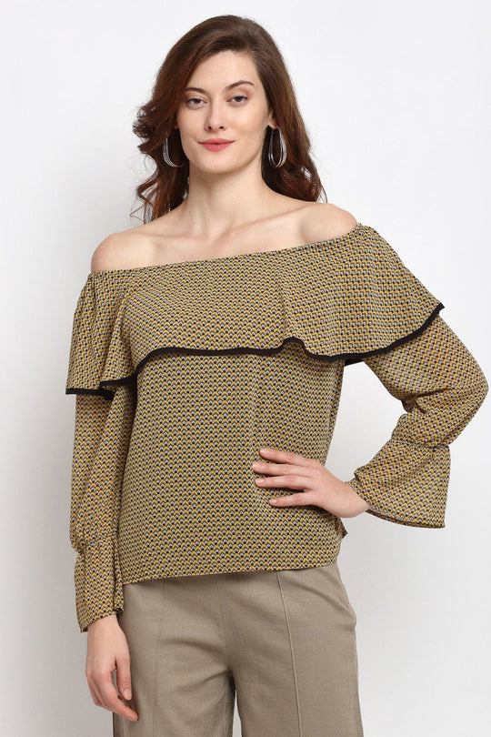 Mustard Medium Length Off Shoulder Rayon Blouse