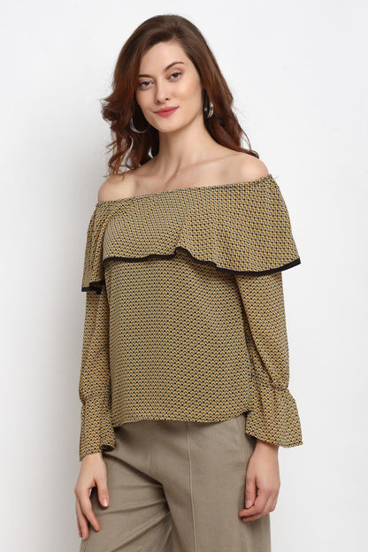 Mustard Medium Length Off Shoulder Rayon Blouse