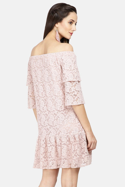 Gipsy Women Dusky Pink Off shoulder Half Ruffle Sleeves Dress