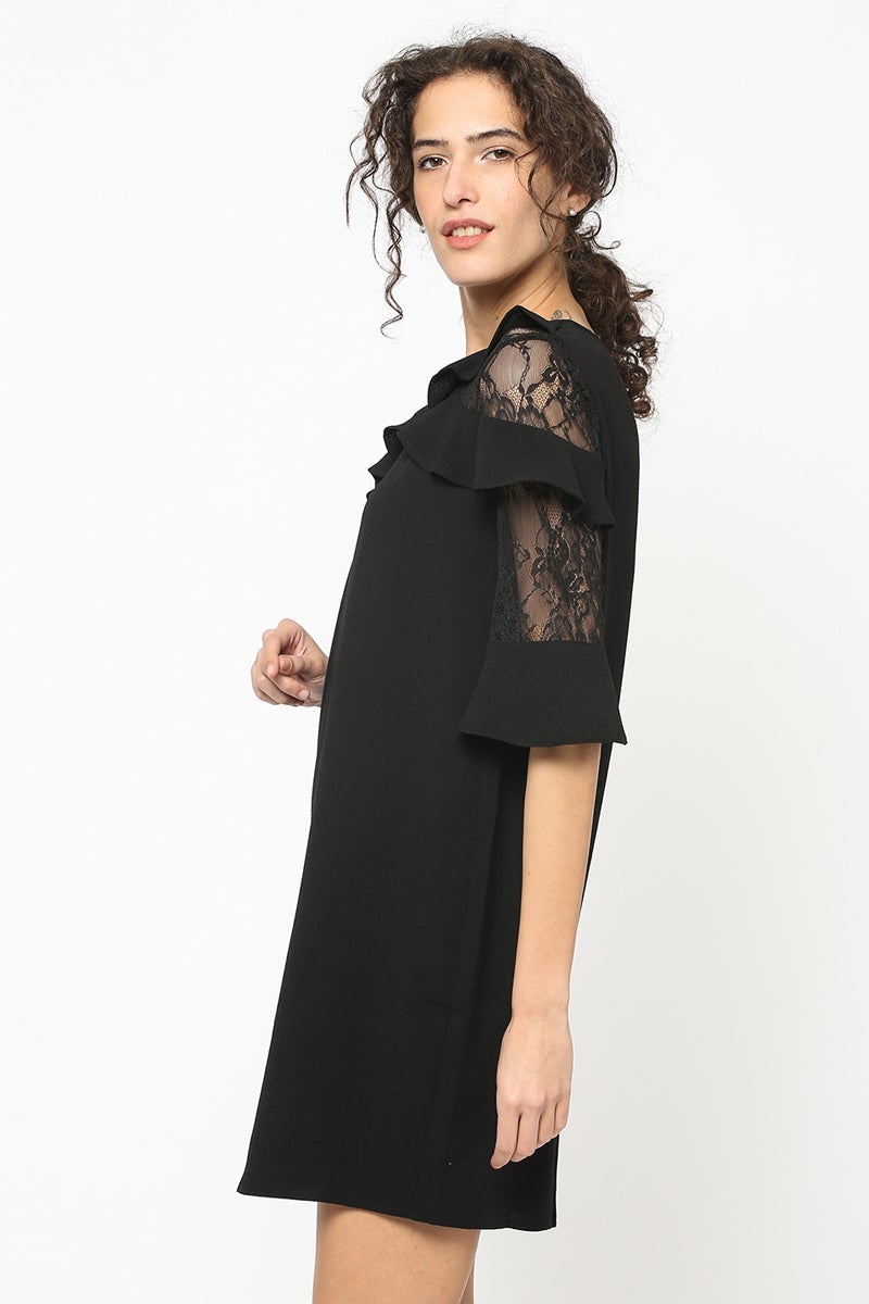 Gipsy Women Black Round neck Half Sleeves Dress