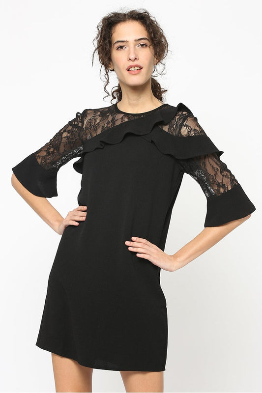 Gipsy Women Black Round neck Half Sleeves Dress