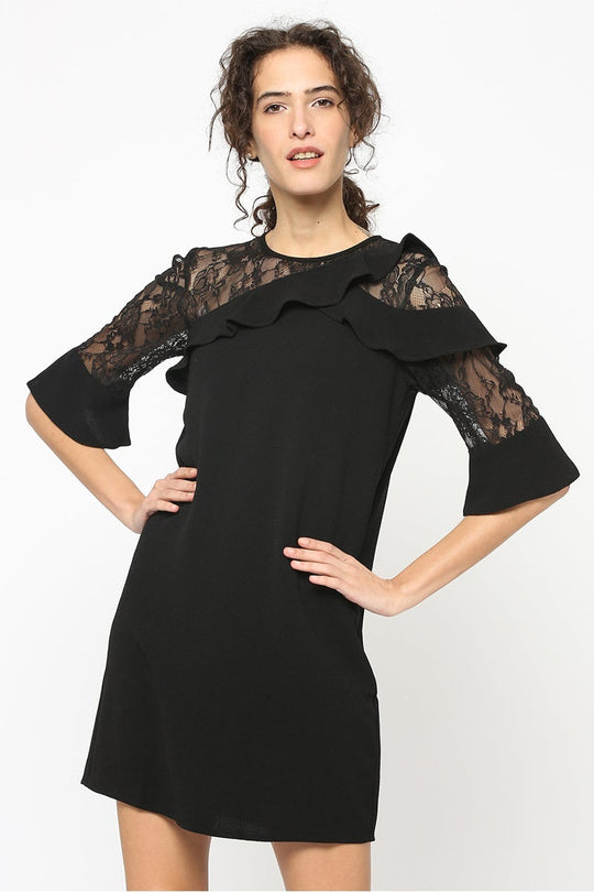 Gipsy Women Black Round neck Half Sleeves Dress