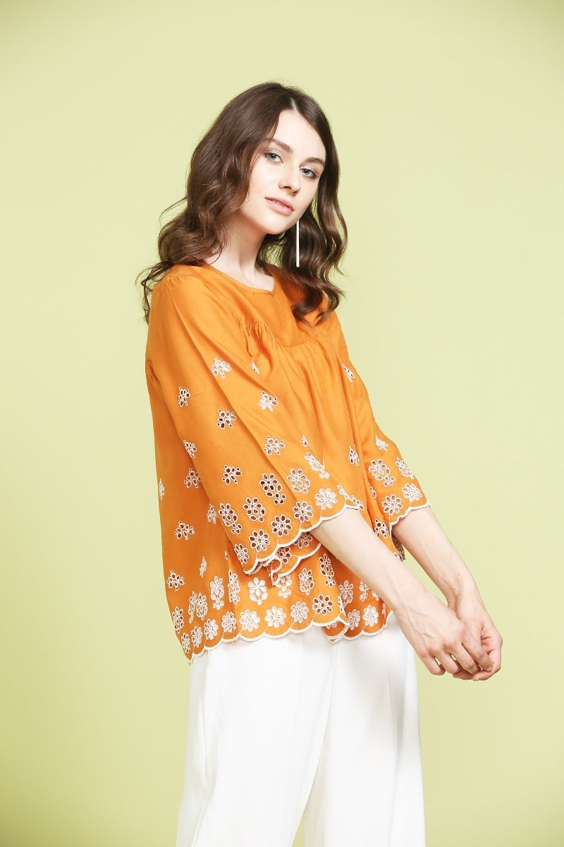 Bright Orange Cutwork Top
