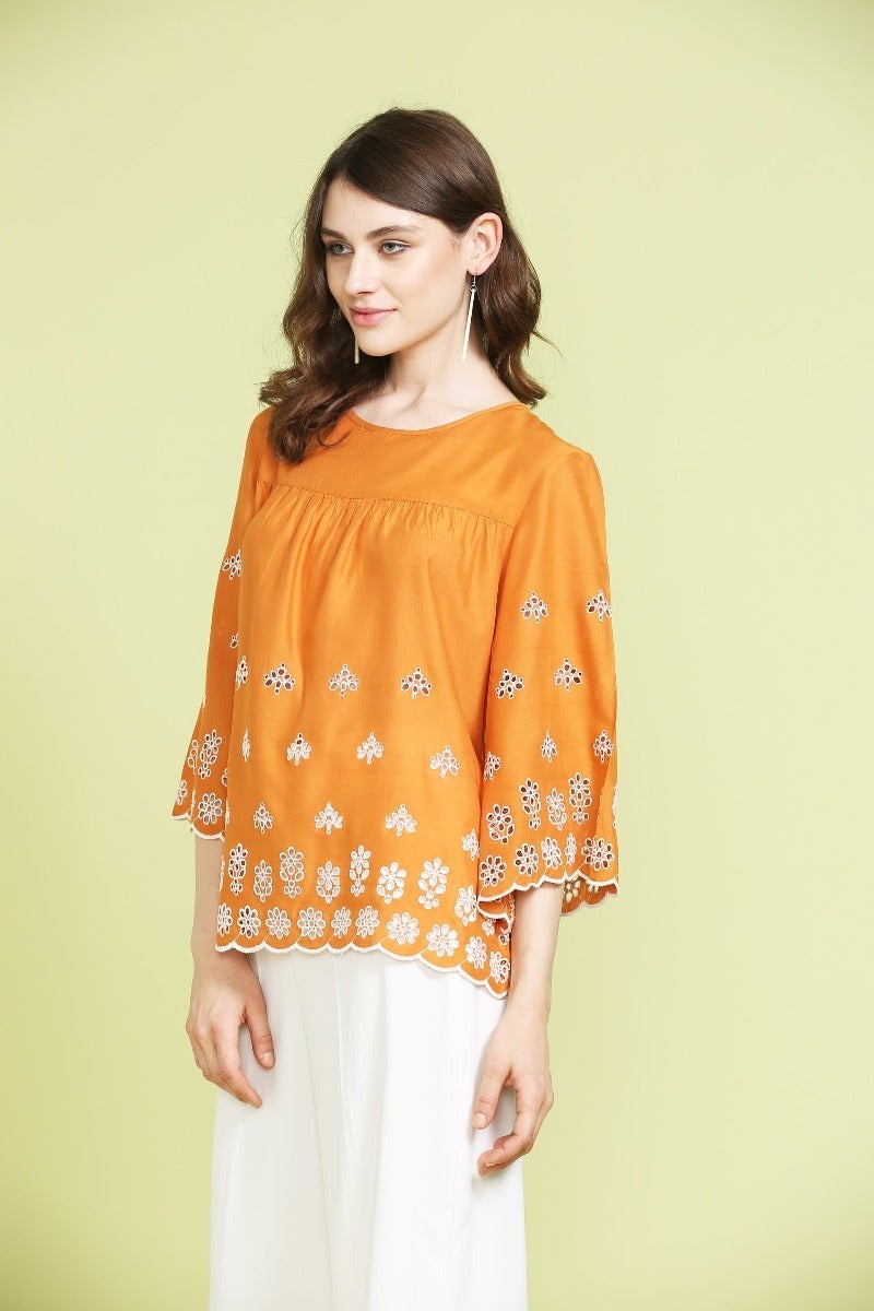 Bright Orange Cutwork Top