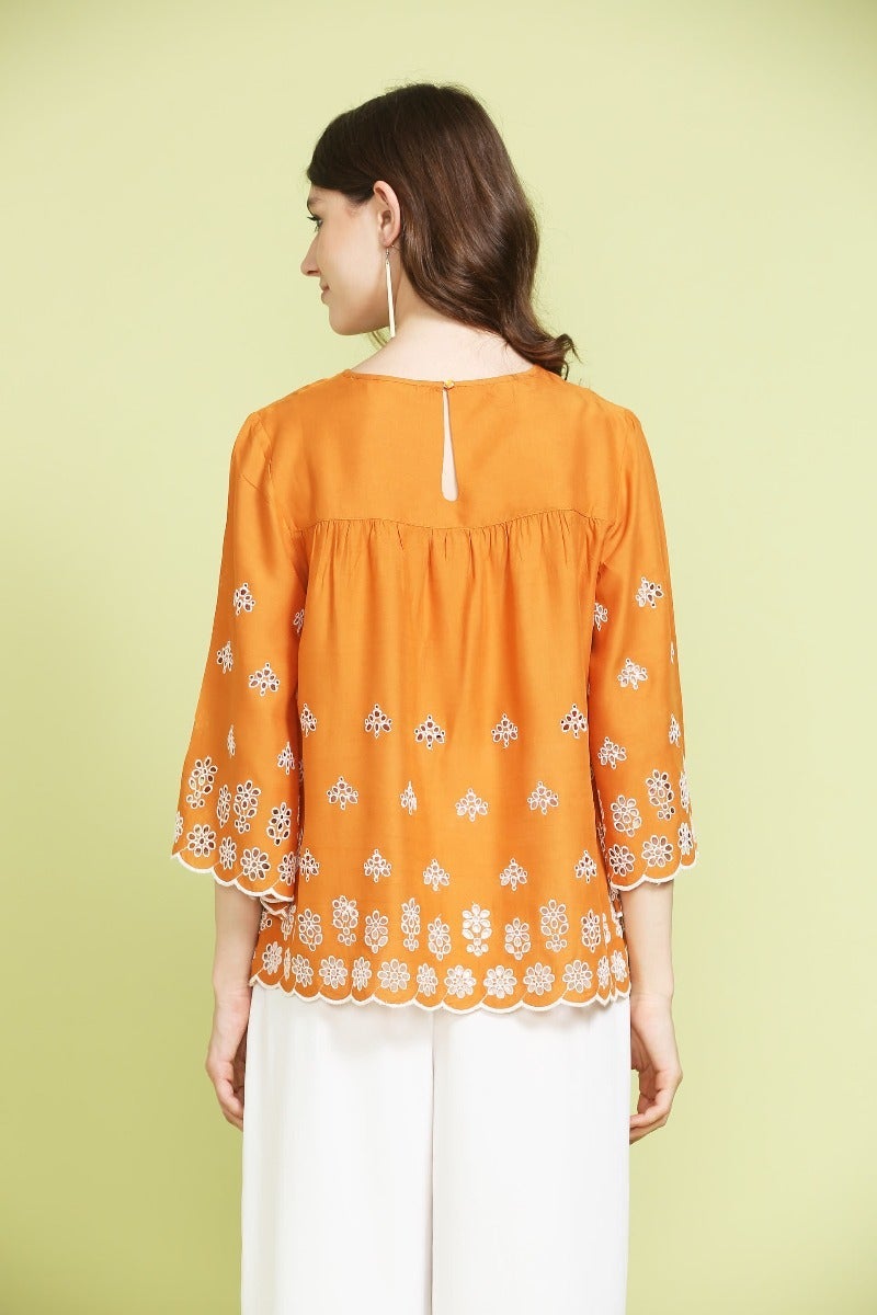 Bright Orange Cutwork Top