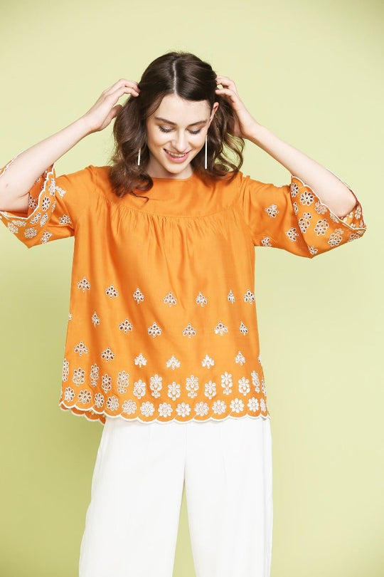 Bright Orange Cutwork Top