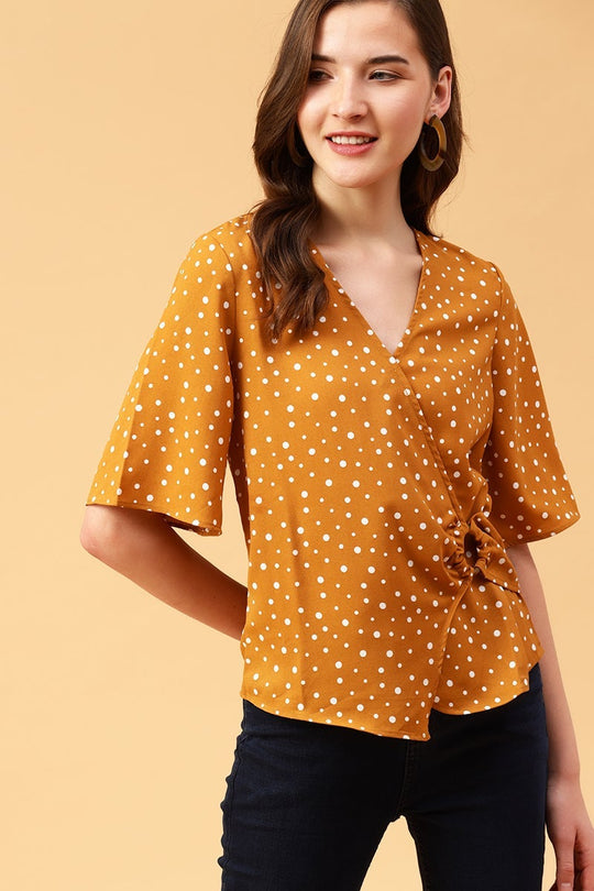 Gipsy Mustard Polka Dots Crepe Top