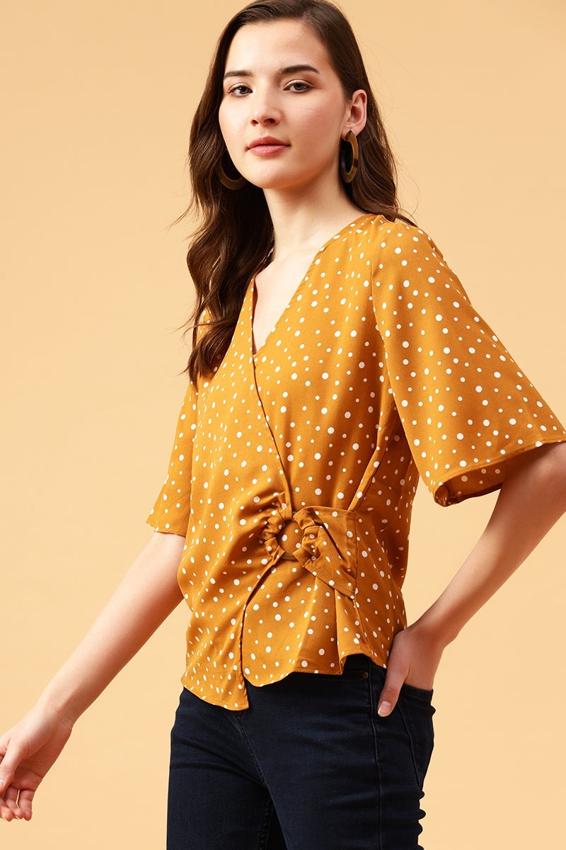 Gipsy Mustard Polka Dots Crepe Top