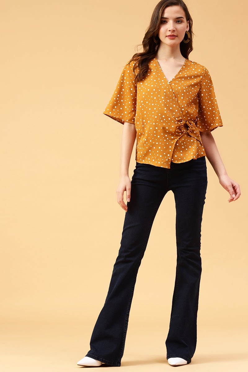 Gipsy Mustard Polka Dots Crepe Top