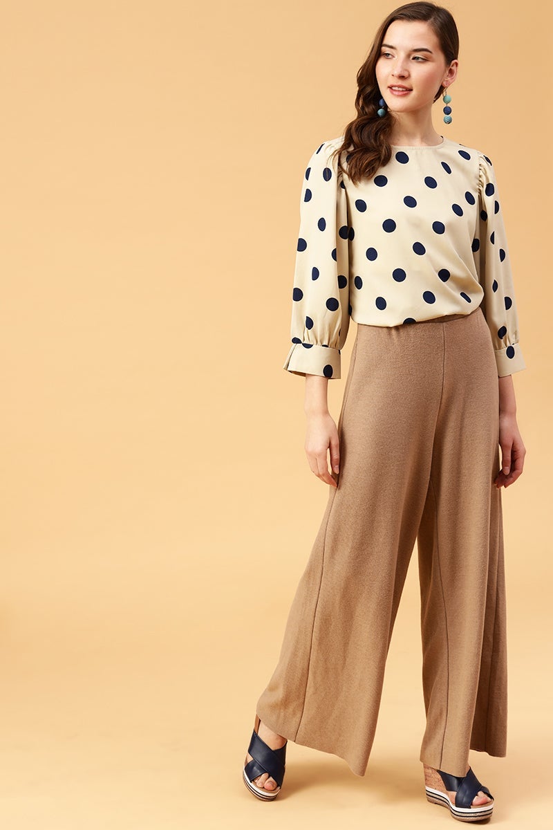 Gipsy Beige Polka Dots Crepe Top