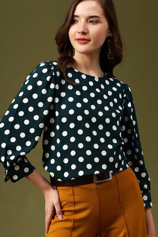 Gipsy Green Polka Dots Crepe Top