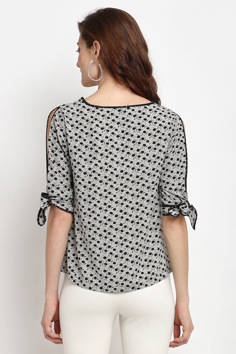Black Medium Length Round Neck Synthetics Blouse