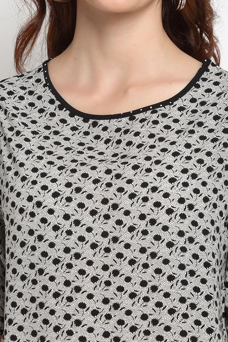 Black Medium Length Round Neck Synthetics Blouse