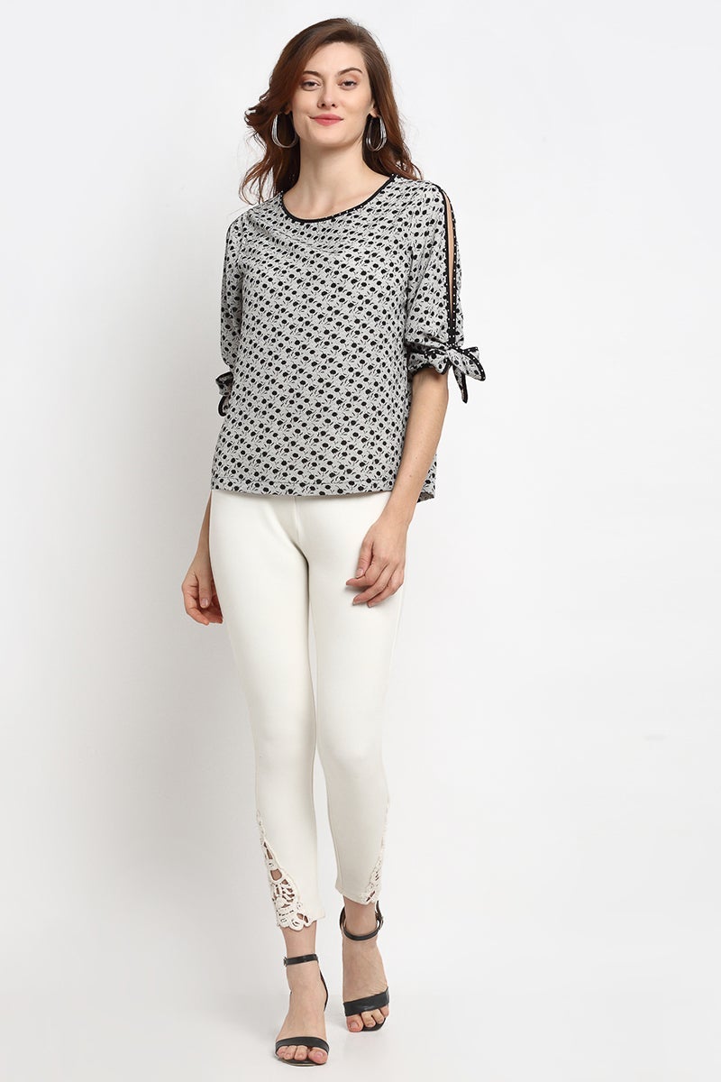 Black Medium Length Round Neck Synthetics Blouse