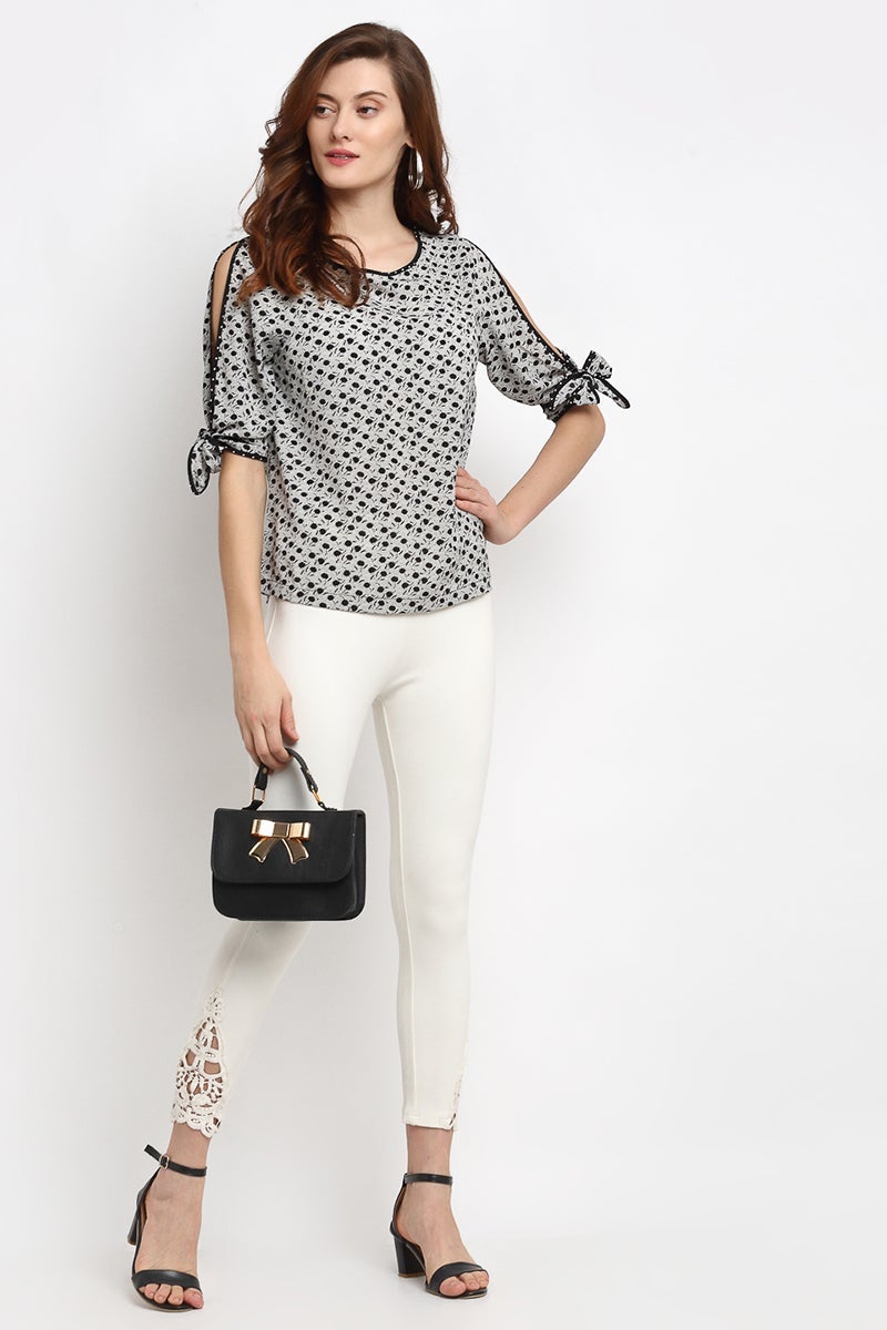 Black Medium Length Round Neck Synthetics Blouse