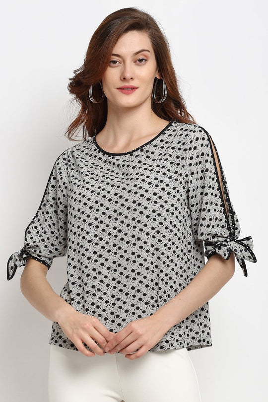 Black Medium Length Round Neck Synthetics Blouse