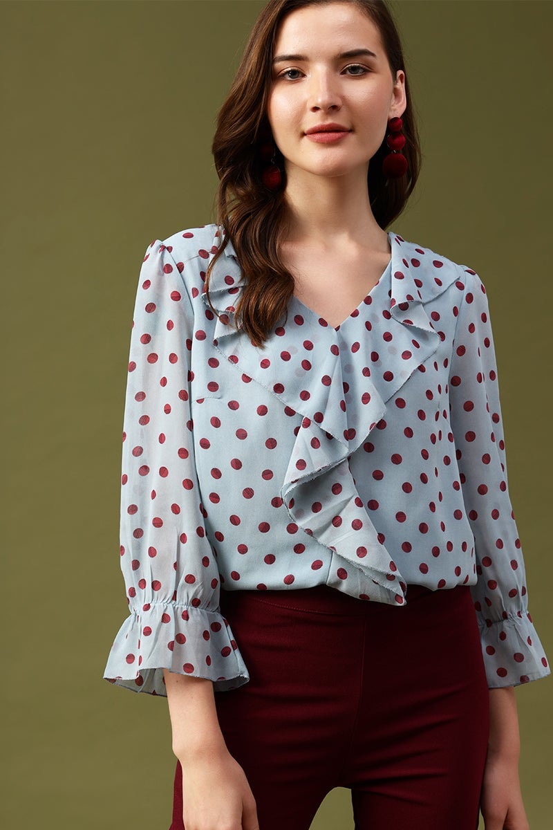 Gipsy Sage Polka Dots Chiffon Top