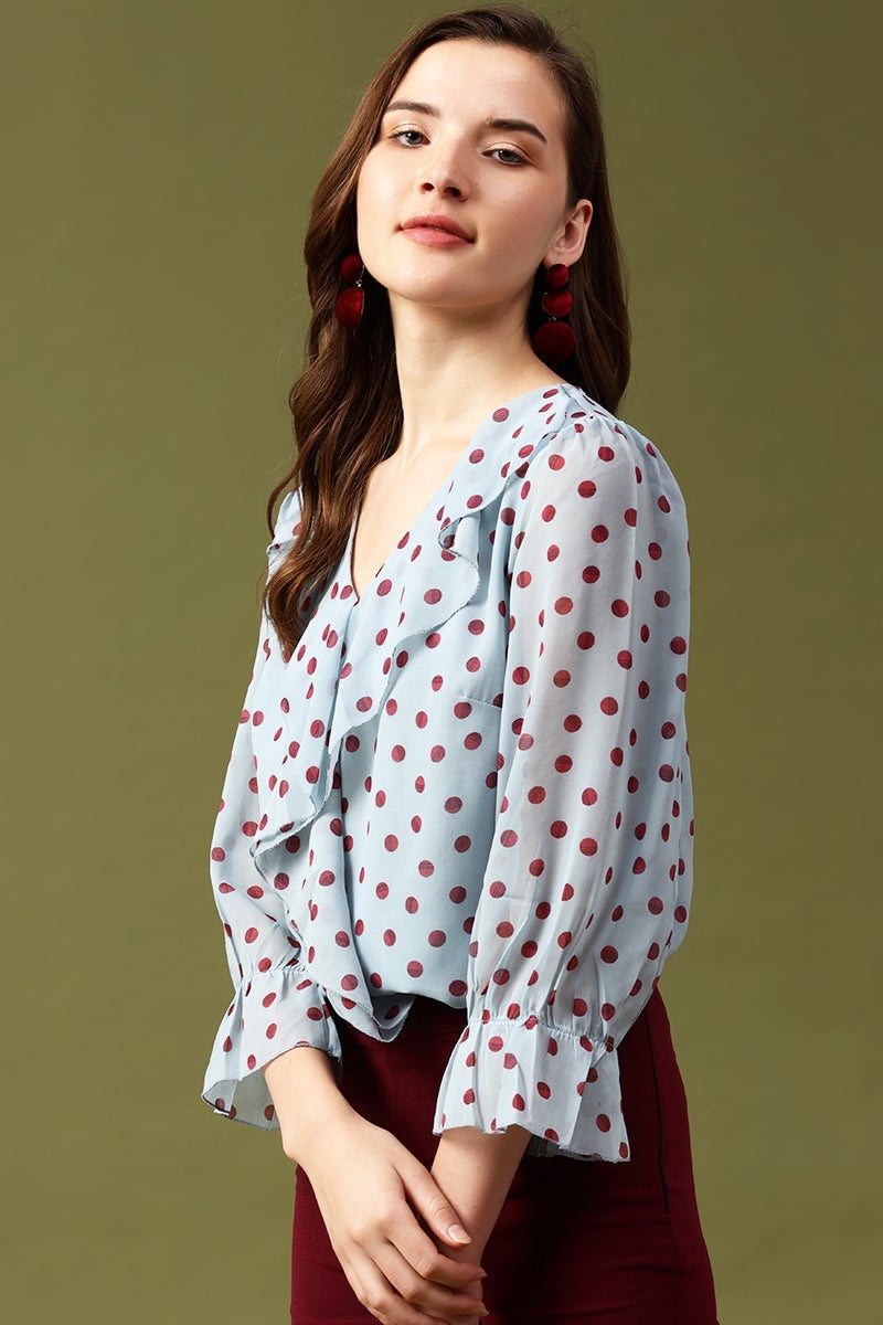 Gipsy Sage Polka Dots Chiffon Top