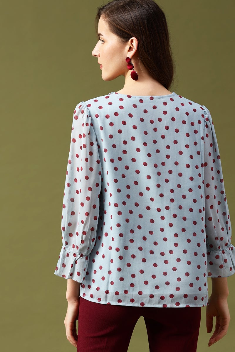 Gipsy Sage Polka Dots Chiffon Top