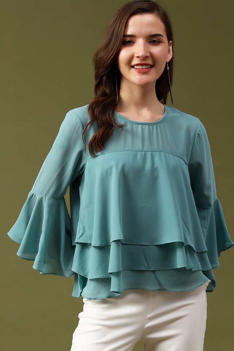 Gipsy Sage Solid  Georgette Top