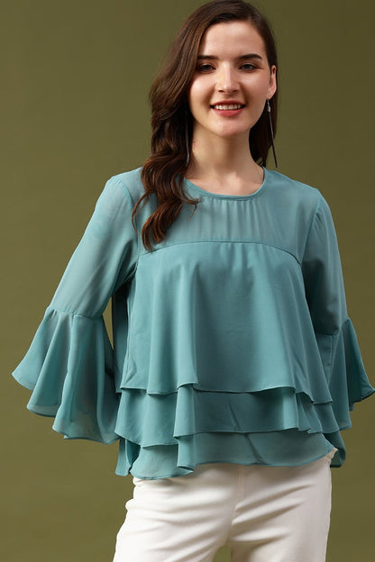 Gipsy Sage Solid  Georgette Top