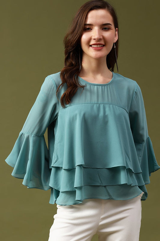 Gipsy Sage Solid  Georgette Top