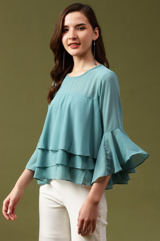 Gipsy Sage Solid  Georgette Top