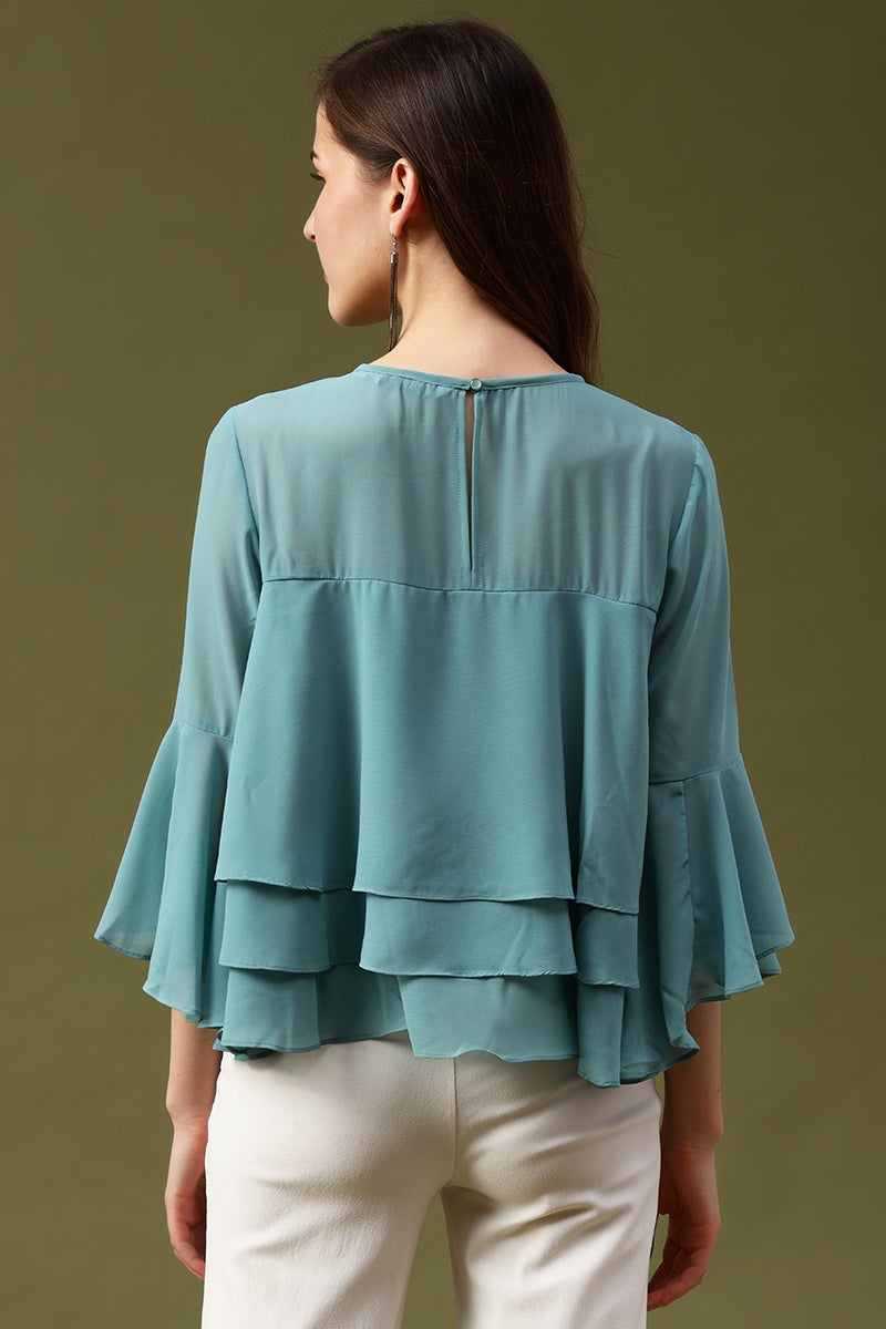 Gipsy Sage Solid  Georgette Top