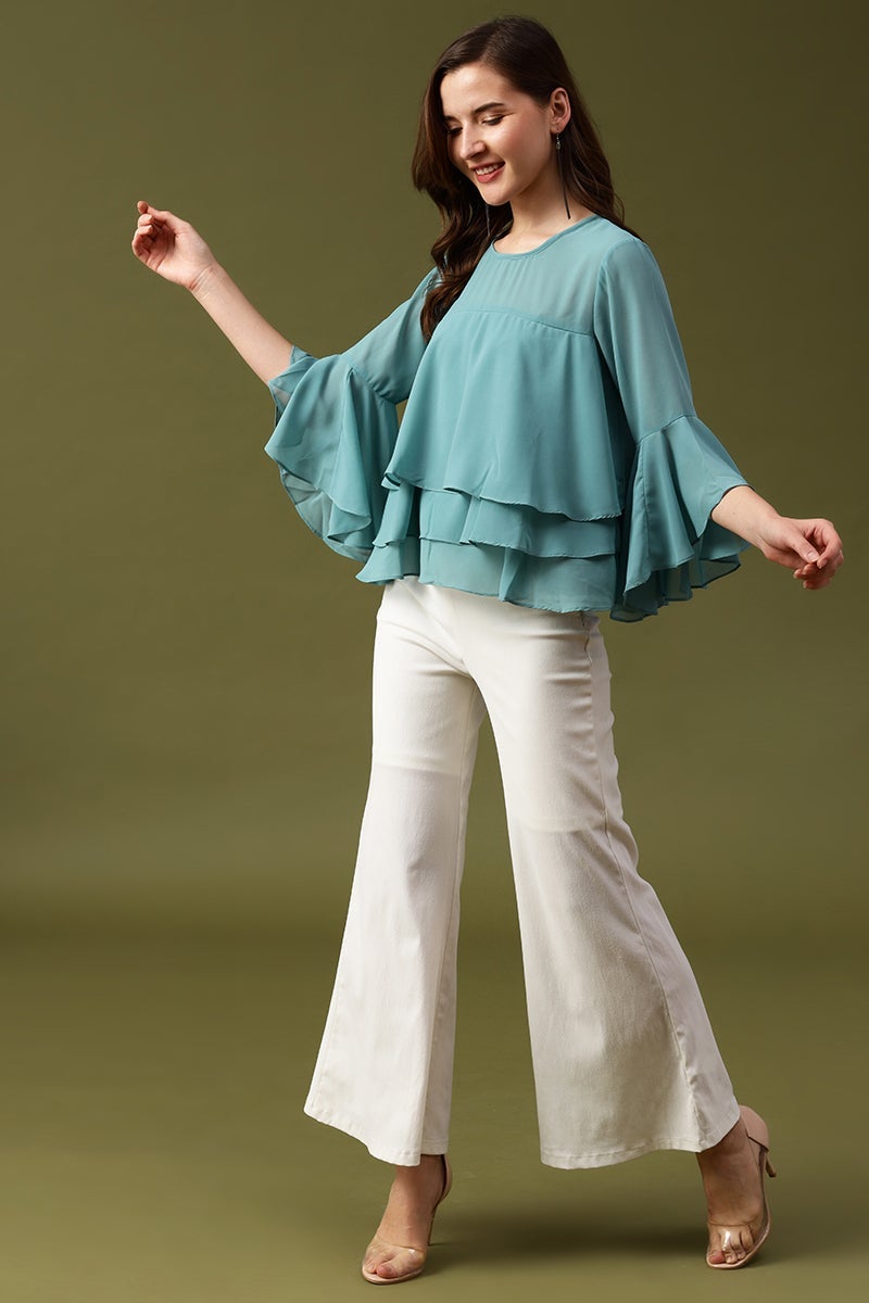 Gipsy Sage Solid  Georgette Top