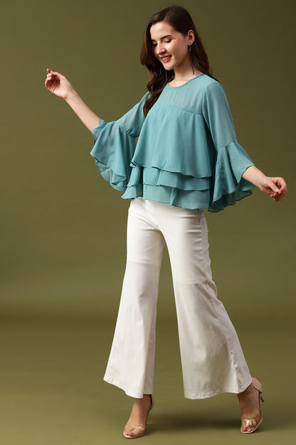 Gipsy Sage Solid  Georgette Top