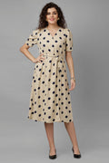 Gipsy Beige Polka Dots Polyester Dress