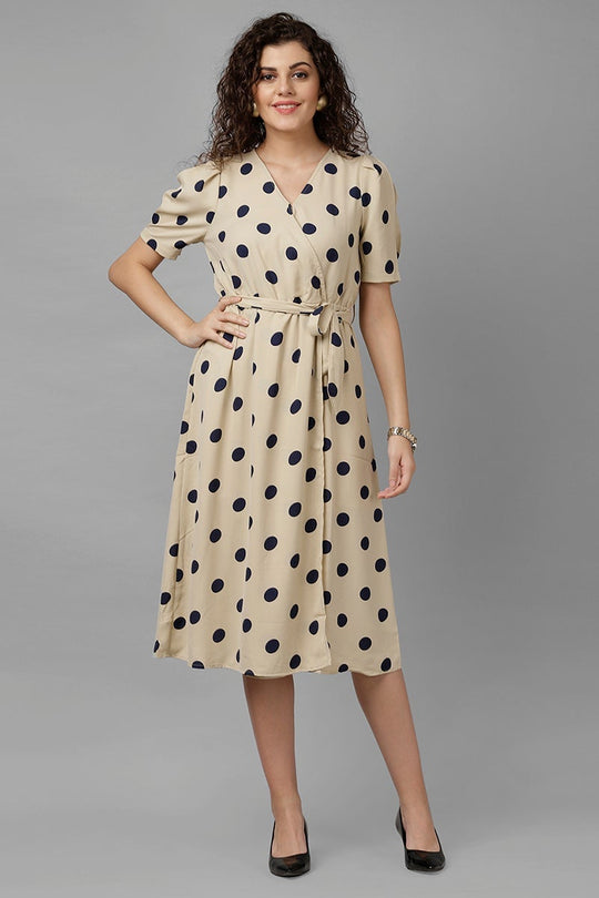 Gipsy Beige Polka Dots Polyester Dress