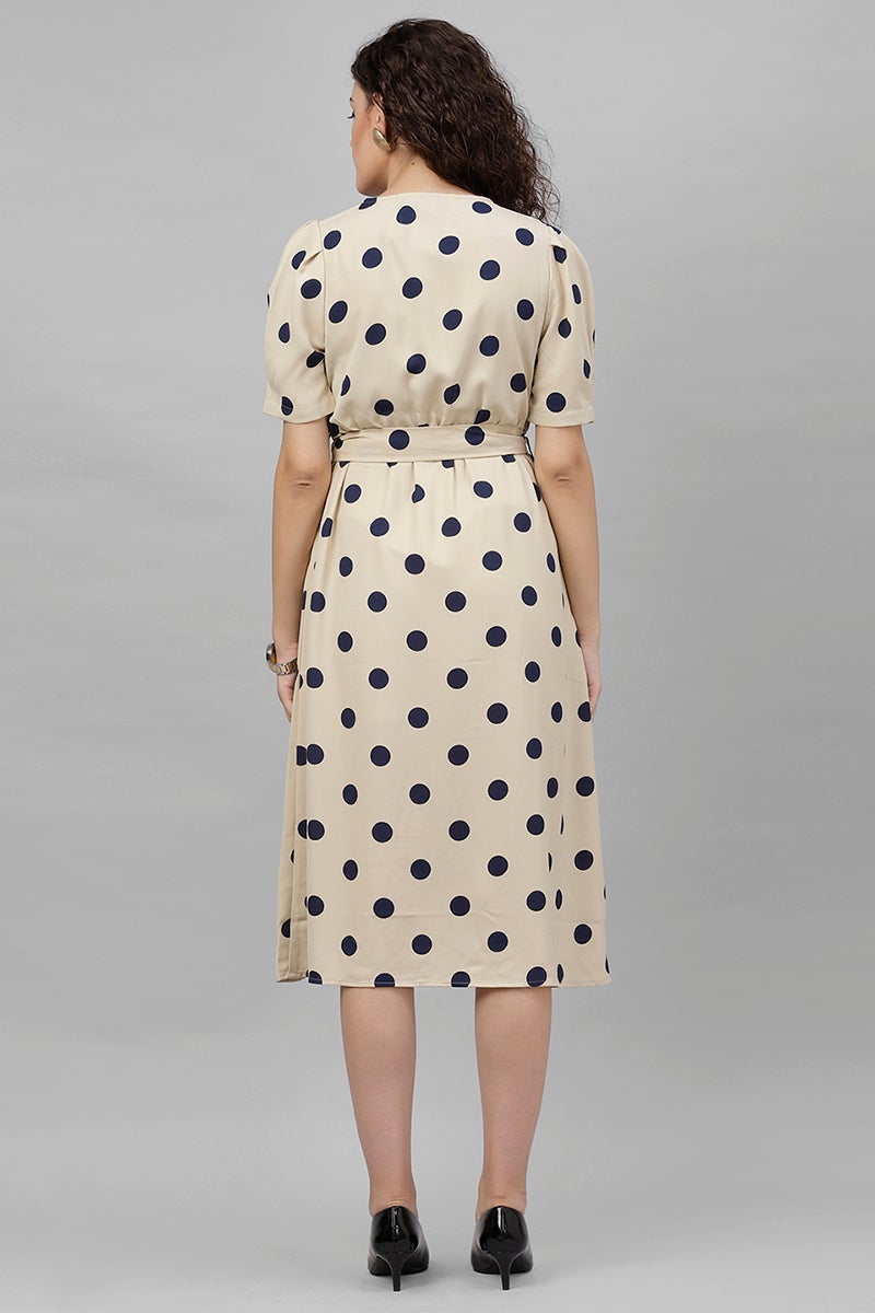 Gipsy Beige Polka Dots Polyester Dress