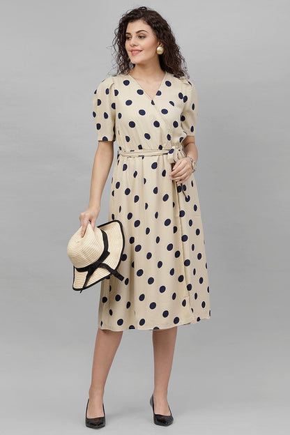 Gipsy Beige Polka Dots Polyester Dress