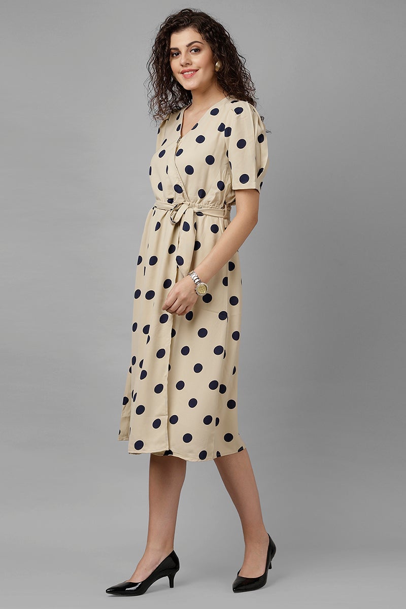 Gipsy Beige Polka Dots Polyester Dress