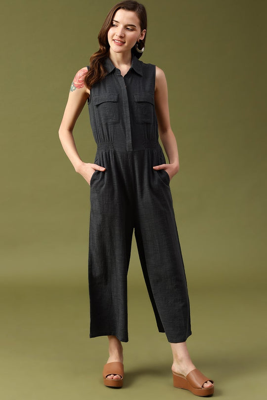 Gipsy Dark Grey Solid Cotton Dress