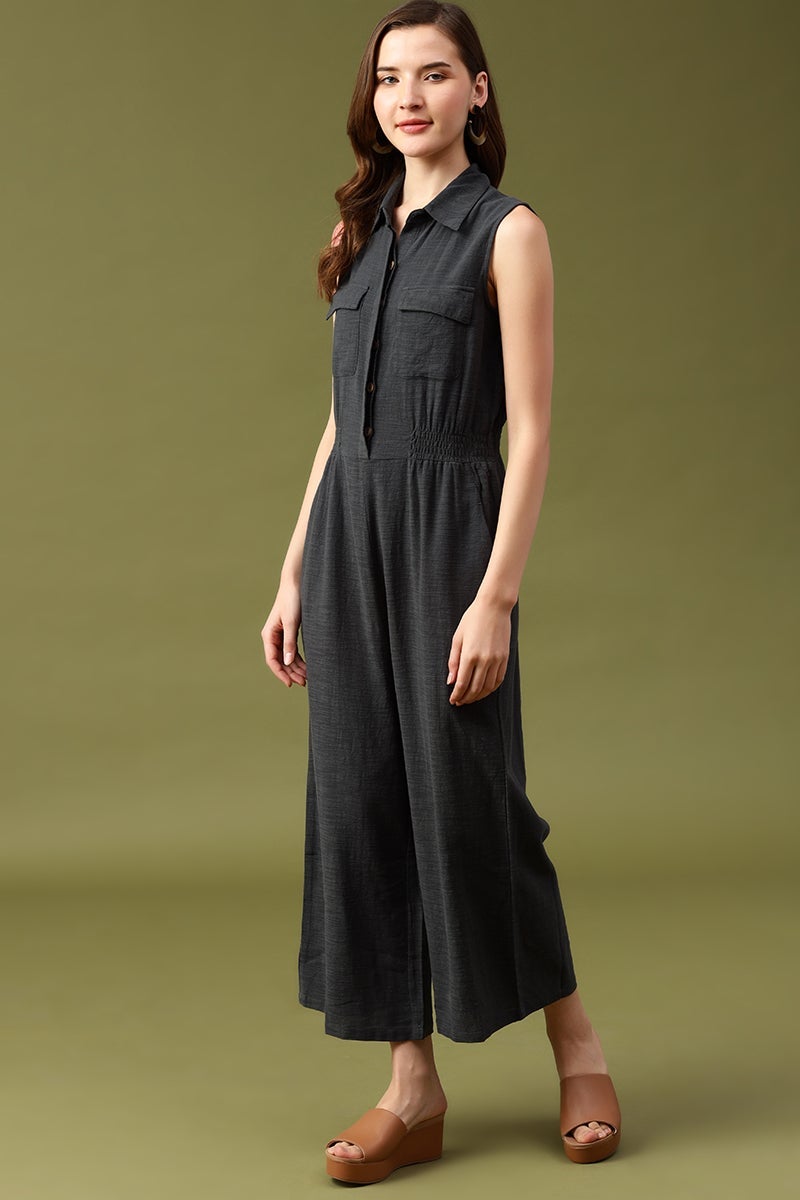 Gipsy Dark Grey Solid Cotton Dress