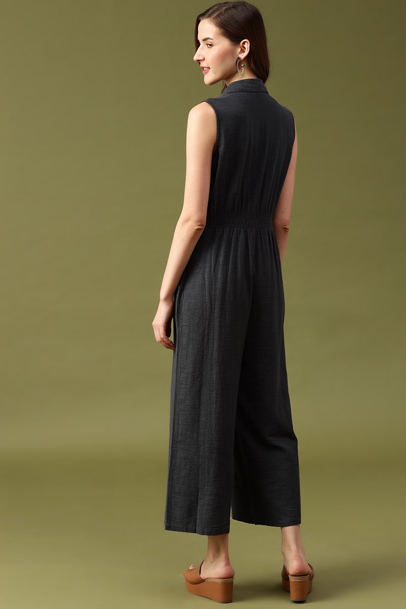 Gipsy Dark Grey Solid Cotton Dress