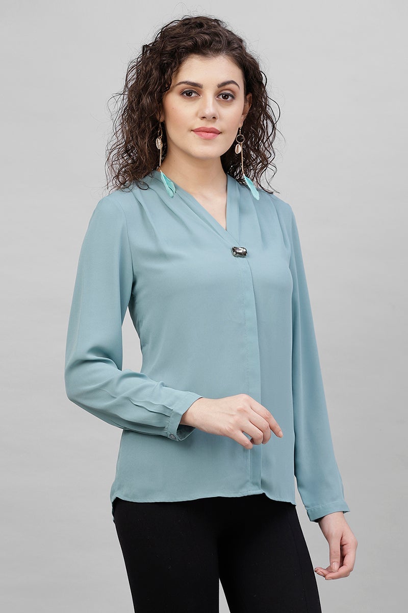 Gipsy Sage/Blue Solid Polyester Tunic
