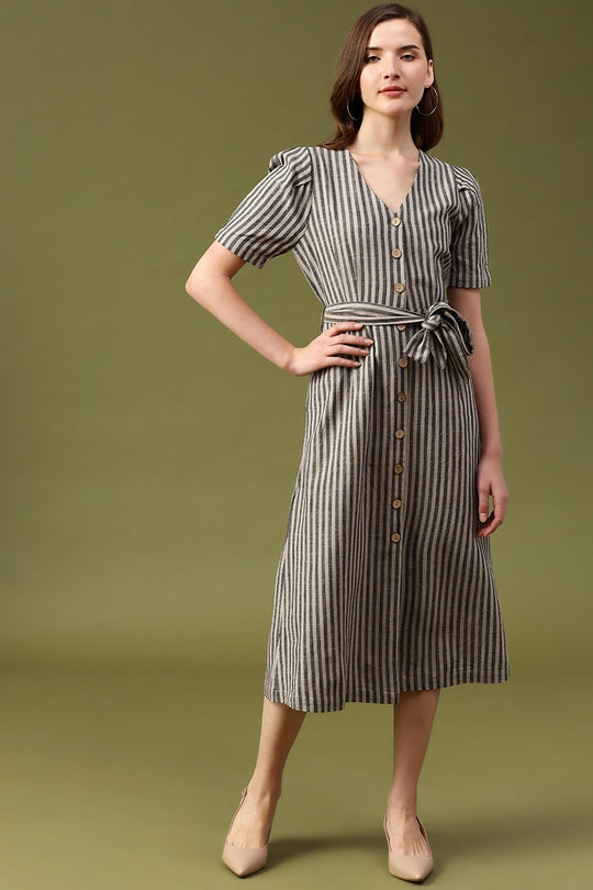 Gipsy Khaki Striped Linen Dress