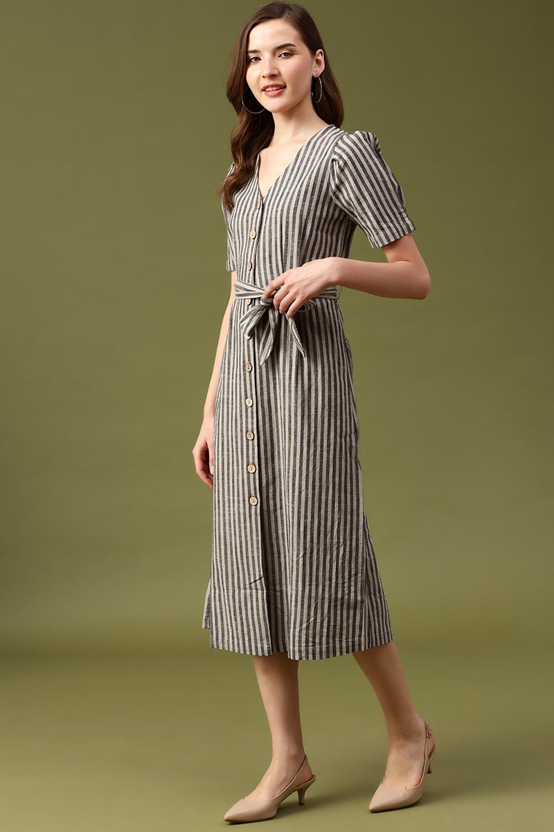 Gipsy Khaki Striped Linen Dress
